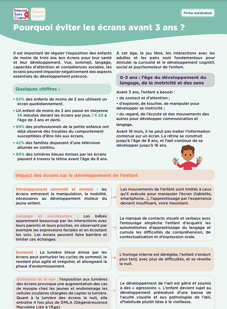 Fiche médiation - Pourquoi éviter les écrans avant 3 ans ?